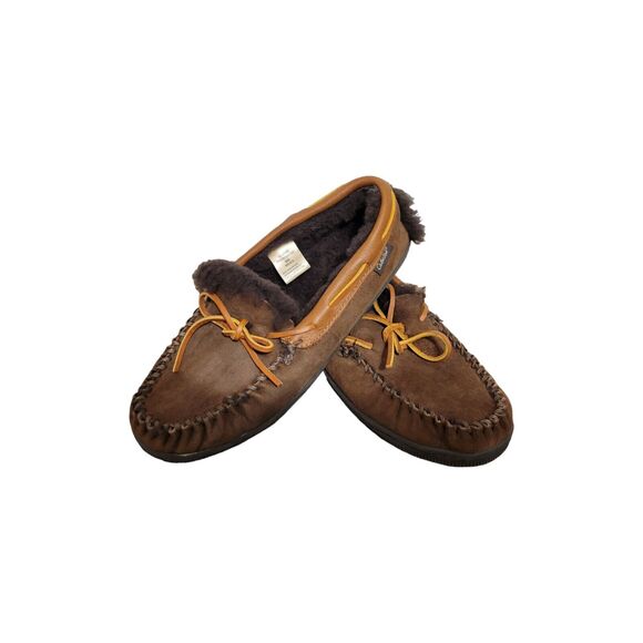 Cabela's Genuine Sherling Slippers Men 9 Coffee Brown Slip-on EUC - Picture 1 of 6